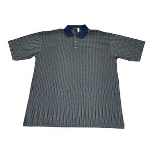 NEW Vintage Cross Creek Classic Mens Navy Gray Geometric Cotton Polo Shirt Large